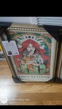 New Sapna Shah The Cat Lover Framed Wall Art Print 18”x12” Tarot Card Cats Rare